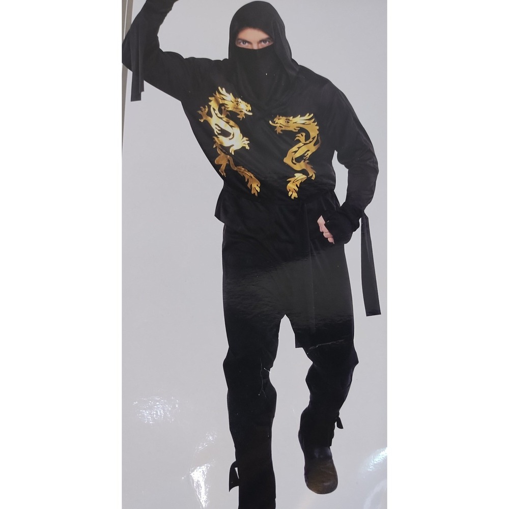 6 Pc Black Dragon Ninja Adult Standard Costume Shirt Pants Mask Wrist Guards Men